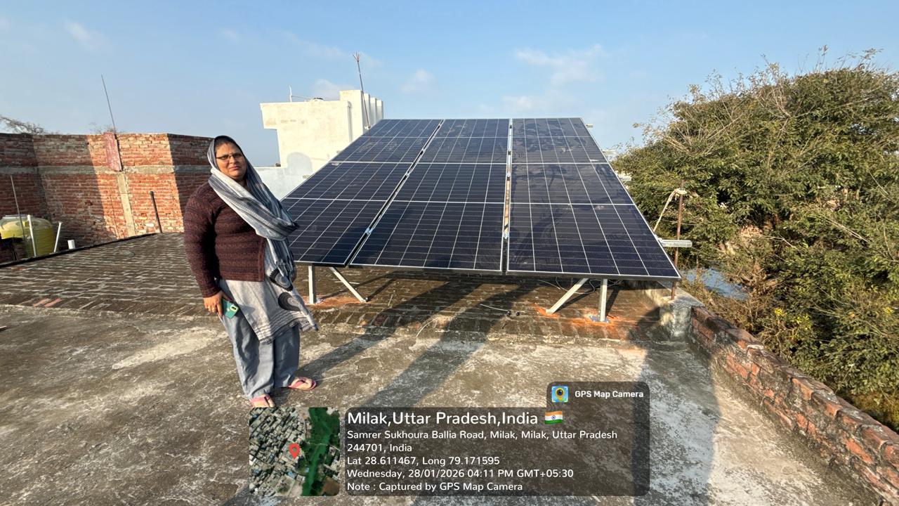 Residential rooftop solar installation in Milak, Uttar Pradesh